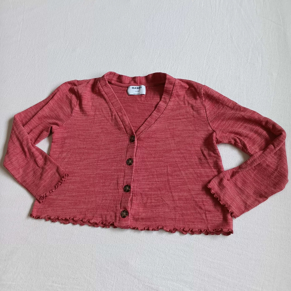 Old Navy Pink Button Down Sweater With Ruffles